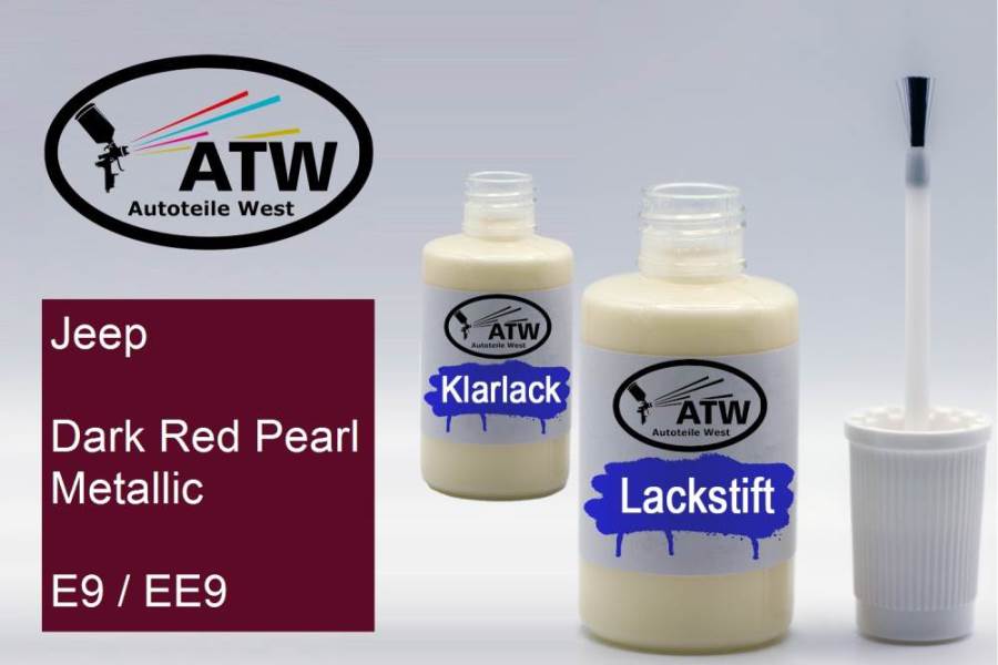 Jeep, Dark Red Pearl Metallic, E9 / EE9: 20ml Lackstift + 20ml Klarlack - Set, von ATW Autoteile West.